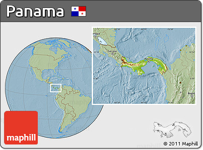 Physical Location Map of Panama, savanna style outside, hill shading