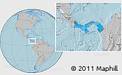 Political Location Map of Panama, gray outside, hill shading