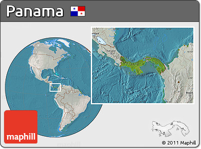 Satellite Location Map of Panama, lighten, semi-desaturated, land only