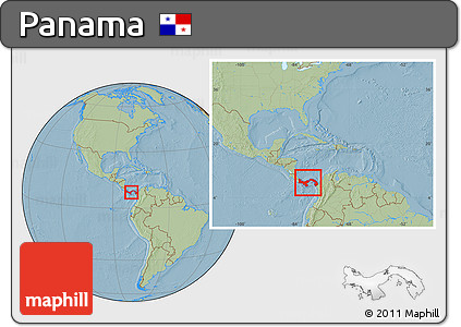 Savanna Style Location Map of Panama, within the entire continent, hill shading