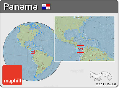Savanna Style Location Map of Panama, within the entire continent, hill shading