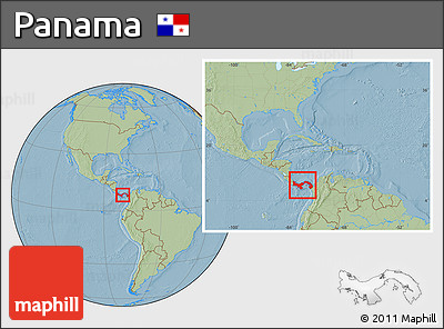 Savanna Style Location Map of Panama, within the entire continent, hill shading