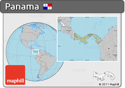 Savanna Style Location Map of Panama, gray outside, hill shading inside