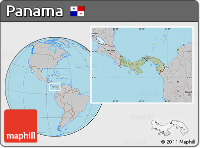 Savanna Style Location Map of Panama, gray outside, hill shading inside