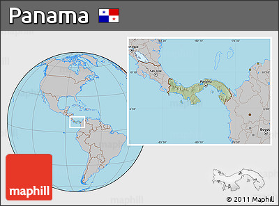 Savanna Style Location Map of Panama, gray outside, hill shading inside