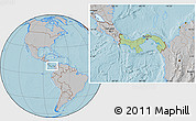 Savanna Style Location Map of Panama, gray outside, hill shading outside