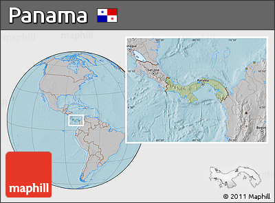 Savanna Style Location Map of Panama, gray outside, hill shading