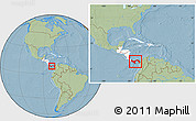 Savanna Style Location Map of Panama, highlighted continent, within the entire continent, hill shading