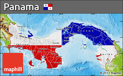 Flag Map of Panama, physical outside, bathymetry sea, flag rotated