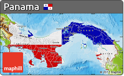 Flag Map of Panama, physical outside, bathymetry sea, flag rotated