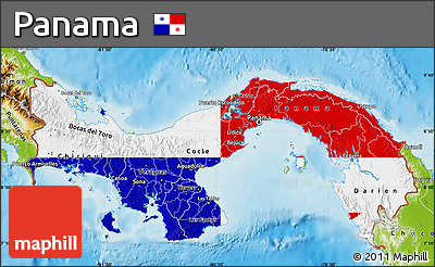 Flag Map of Panama, physical outside, flag centered