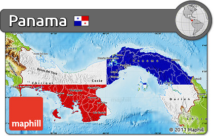Flag Map of Panama, physical outside, flag aligned to the middle