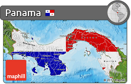 Flag Map of Panama, satellite outside, bathymetry sea, flag centered