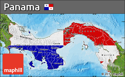Flag Map of Panama, satellite outside, bathymetry sea, flag centered