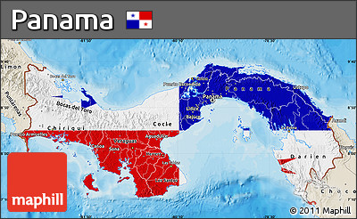 Flag Map of Panama, shaded relief outside, bathymetry sea, flag rotated