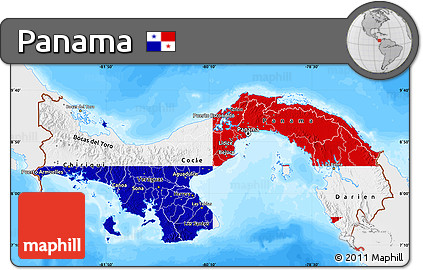 Flag Map of Panama, single color outside, bathymetry sea, flag centered