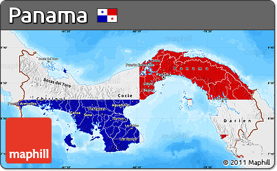 Flag Map of Panama, single color outside, bathymetry sea, flag centered