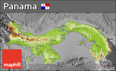 Physical Map of Panama, darken, desaturated