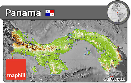 Physical Map of Panama, darken, desaturated