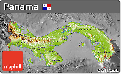 Physical Map of Panama, darken, desaturated
