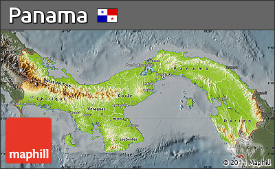 Physical Map of Panama, darken, semi-desaturated