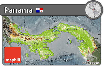 Physical Map of Panama, darken, semi-desaturated