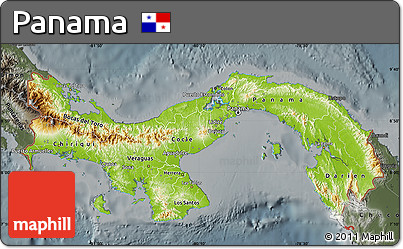 Physical Map of Panama, darken, semi-desaturated