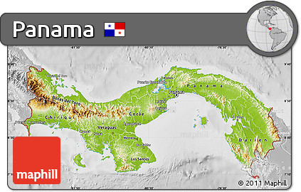 Physical Map of Panama, lighten, desaturated