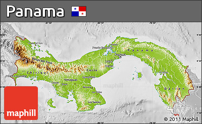 Physical Map of Panama, lighten, desaturated