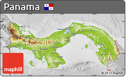 Physical Map of Panama, lighten, desaturated