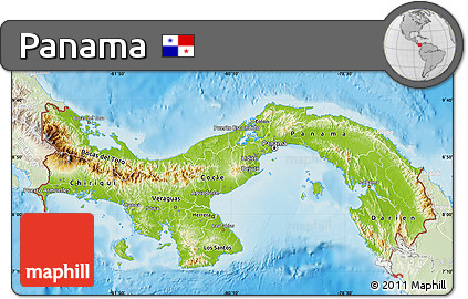 Physical Map of Panama, lighten, land only
