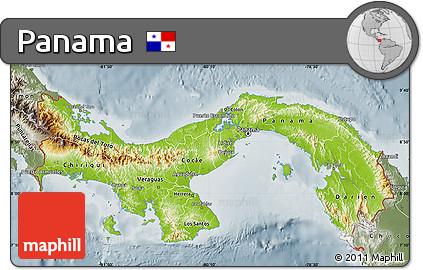 Physical Map of Panama, semi-desaturated