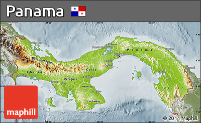 Physical Map of Panama, semi-desaturated