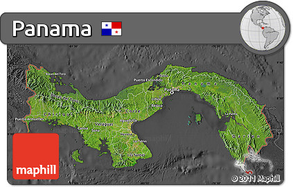 Satellite Map of Panama, darken, desaturated