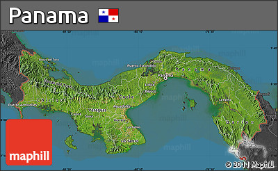 Satellite Map of Panama, darken, desaturated, land only
