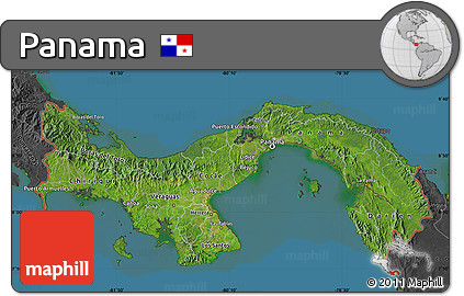 Satellite Map of Panama, darken, desaturated, land only