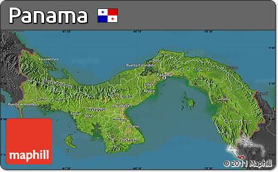 Satellite Map of Panama, darken, desaturated, land only