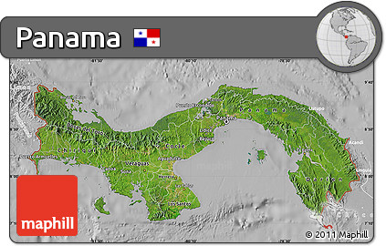 Satellite Map of Panama, lighten, desaturated