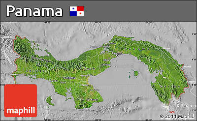 Satellite Map of Panama, lighten, desaturated
