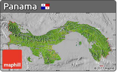 Satellite Map of Panama, lighten, desaturated