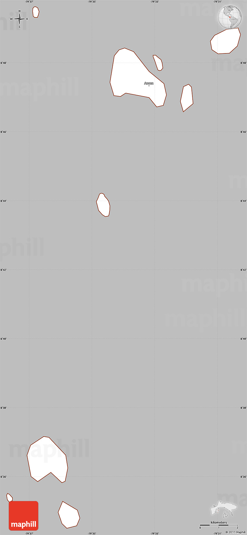 Gray Simple Map of Taboga, cropped outside