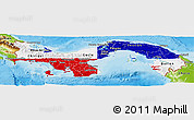 Flag Panoramic Map of Panama, physical outside, bathymetry sea, flag rotated