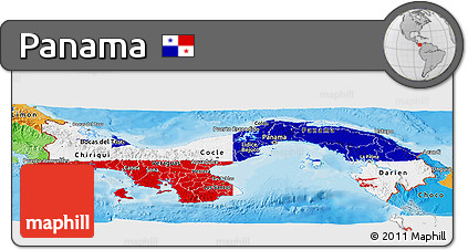 Flag Panoramic Map of Panama, political outside, flag rotated
