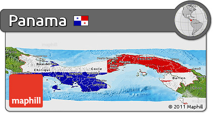 Flag Panoramic Map of Panama, satellite outside, bathymetry sea