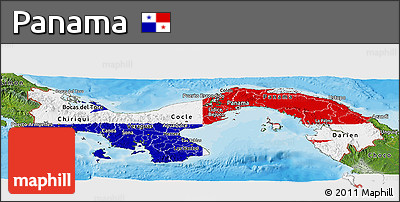 Flag Panoramic Map of Panama, satellite outside, bathymetry sea
