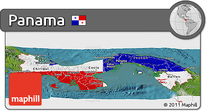 Flag Panoramic Map of Panama, satellite outside, flag rotated
