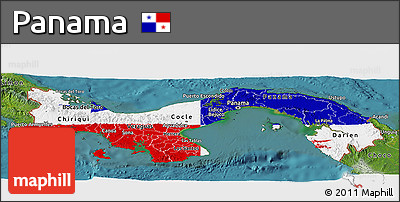 Flag Panoramic Map of Panama, satellite outside, flag rotated