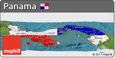 Flag Panoramic Map of Panama, satellite outside, flag rotated