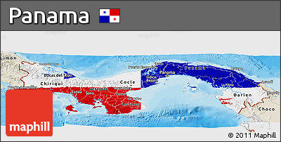 Flag Panoramic Map of Panama, shaded relief outside, bathymetry sea, flag rotated