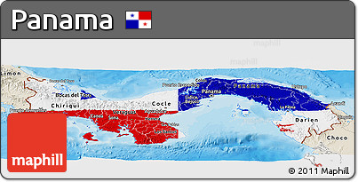 Flag Panoramic Map of Panama, shaded relief outside, bathymetry sea, flag rotated